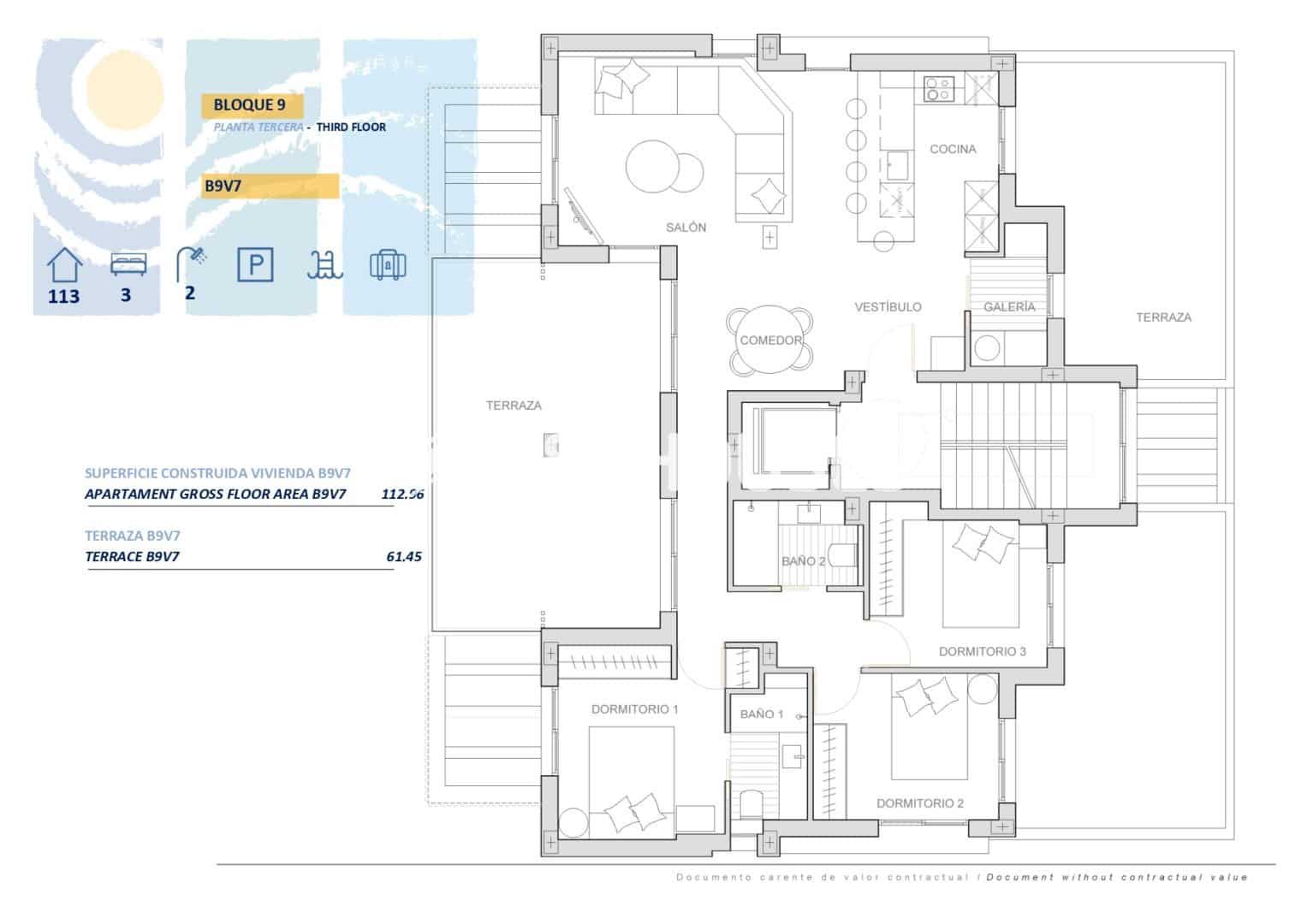 3 bedroom Penthouse for sale in Torre-Pacheco with pool garage - € 499,900 (Ref: 9445373)