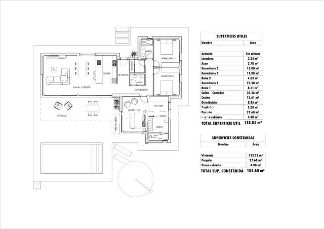 3 soveværelse Villa til salg i Lel, Pinoso med swimmingpool garage - € 482.000 (Ref: 9445390)