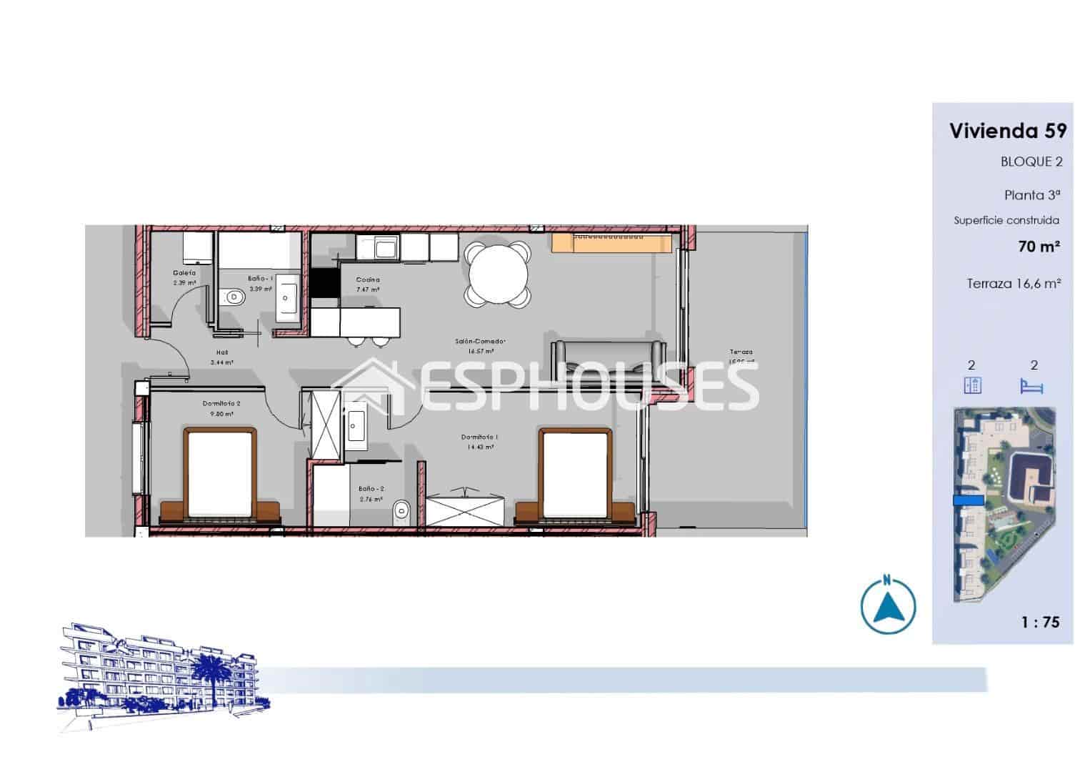 Apartamento de 2 habitaciones en Guardamar del Segura en venta con piscina garaje - 318.000 € (Ref: 9802686)