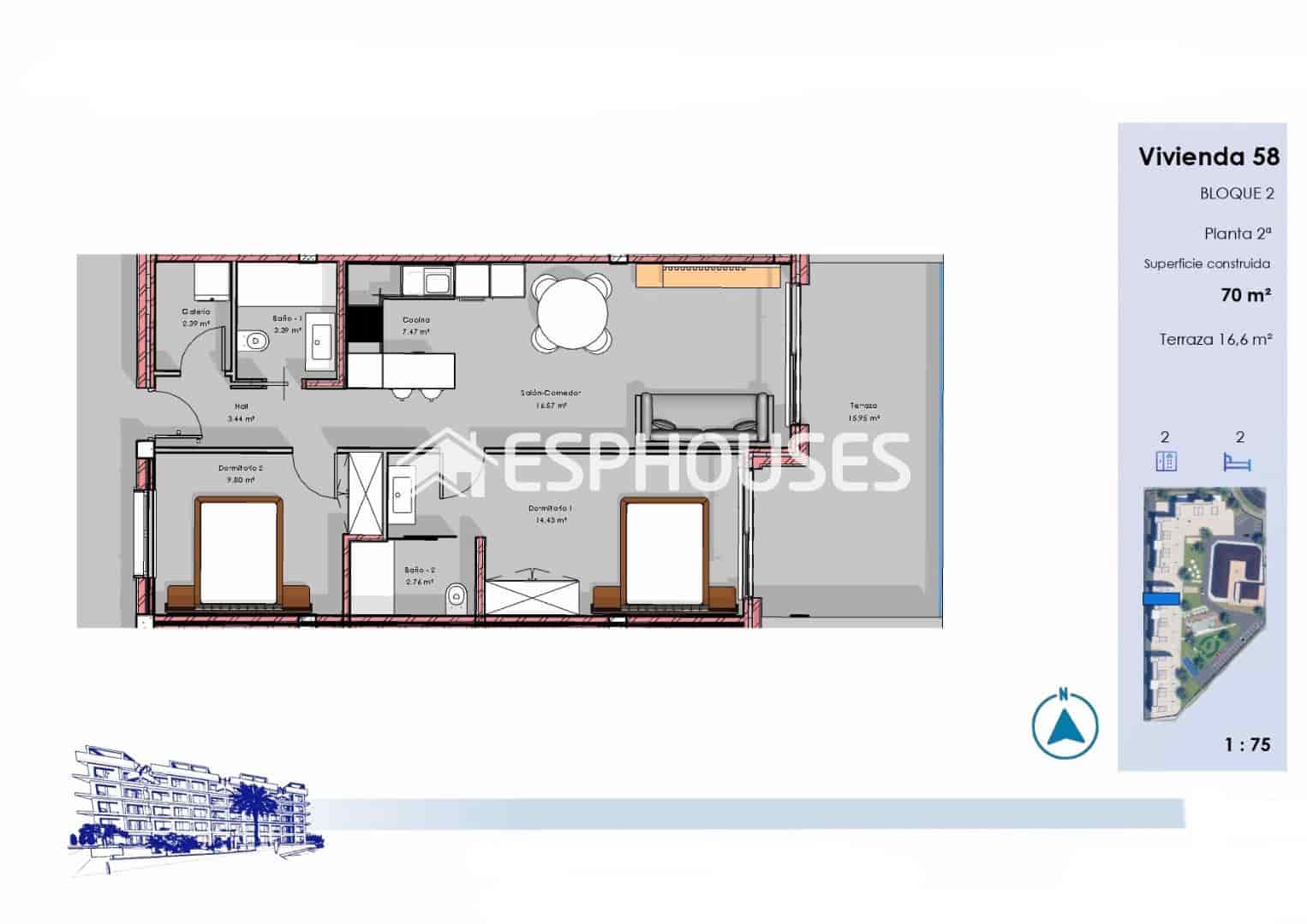 2 soverom Leilighet til salgs i Guardamar del Segura med svømmebasseng garasje - € 305 000 (Ref: 9802687)