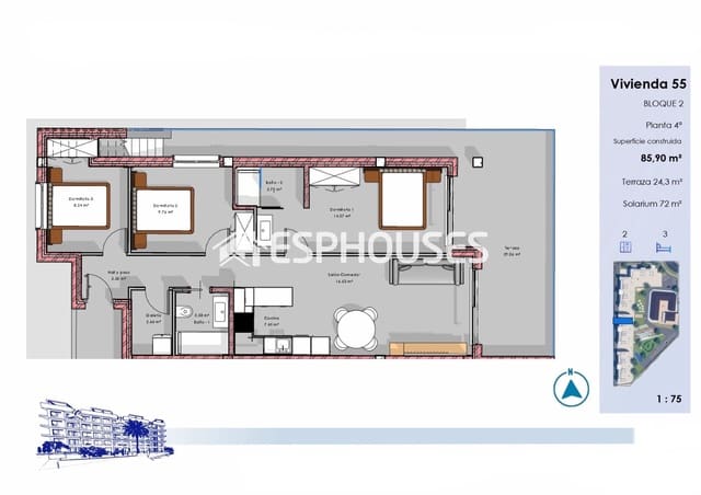 3 bedroom Penthouse for sale in El Raso, Guardamar del Segura with pool garage - € 395,000 (Ref: 9802690)
