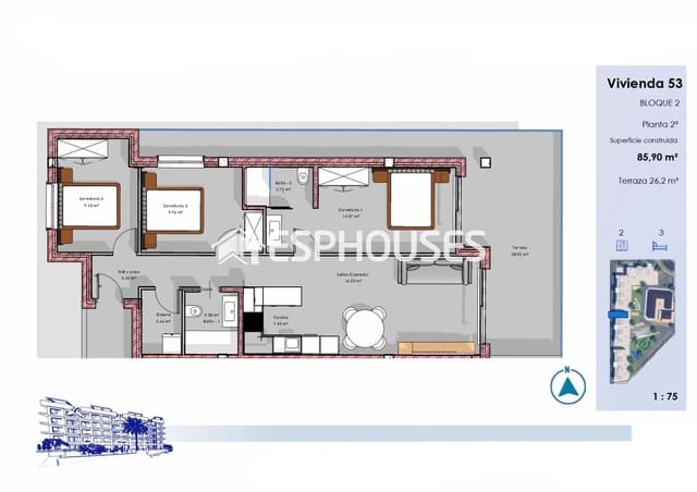 3 makuuhuone Huoneisto myytävänä paikassa El Raso, Guardamar del Segura mukana uima-altaan 
autotalli - 325 000 € (Ref: 9802691)
