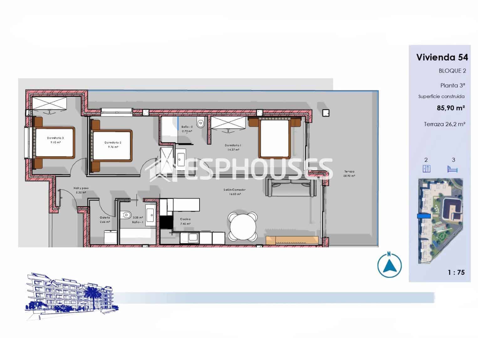 3 soveværelse Lejlighed til salg i Guardamar del Segura med swimmingpool garage - € 332.000 (Ref: 9802692)
