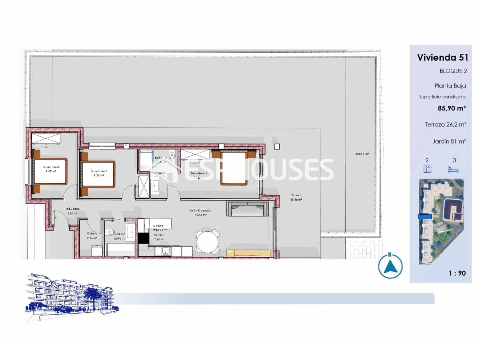 3 soveværelse Lejlighed til salg i Guardamar del Segura med swimmingpool garage - € 340.000 (Ref: 9802693)