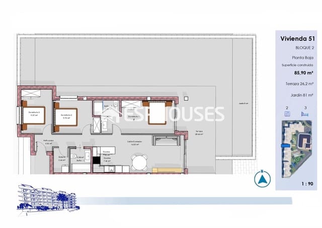 3 chambre Appartement à vendre à El Raso, Guardamar del Segura avec piscine garage - 340 000 € (Ref: 9802693)