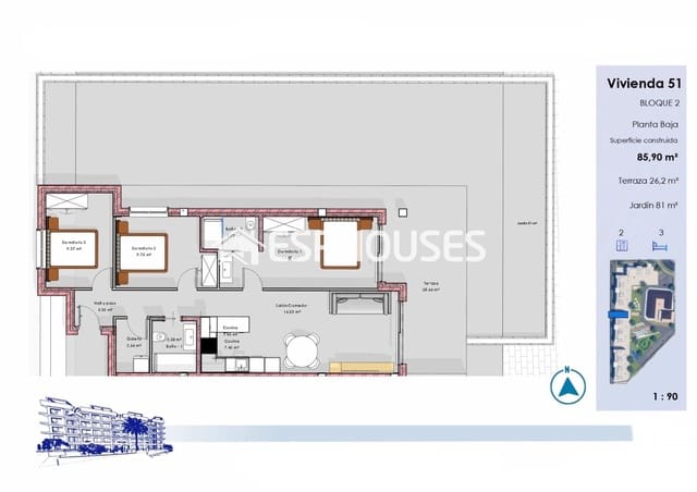 Apartamento de 3 habitaciones en El Raso, Guardamar del Segura en venta con piscina garaje - 340.000 € (Ref: 9802693)