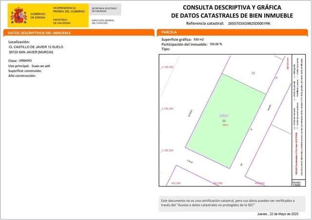 Tontti myytävänä paikassa Santiago de la Ribera, San Javier - 150 000 € (Ref: 9075772)