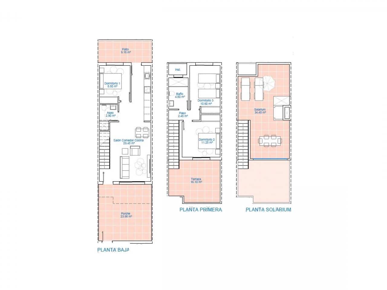 3 quarto Casa em Banda para venda em Pilar de la Horadada com piscina - 309 900 € (Ref: 9318958)