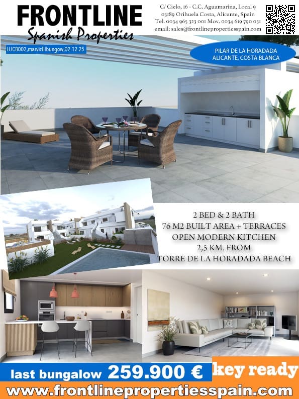 2 bedroom Bungalow for sale in Pilar de la Horadada with pool garage - € 259,900 (Ref: 9431762)