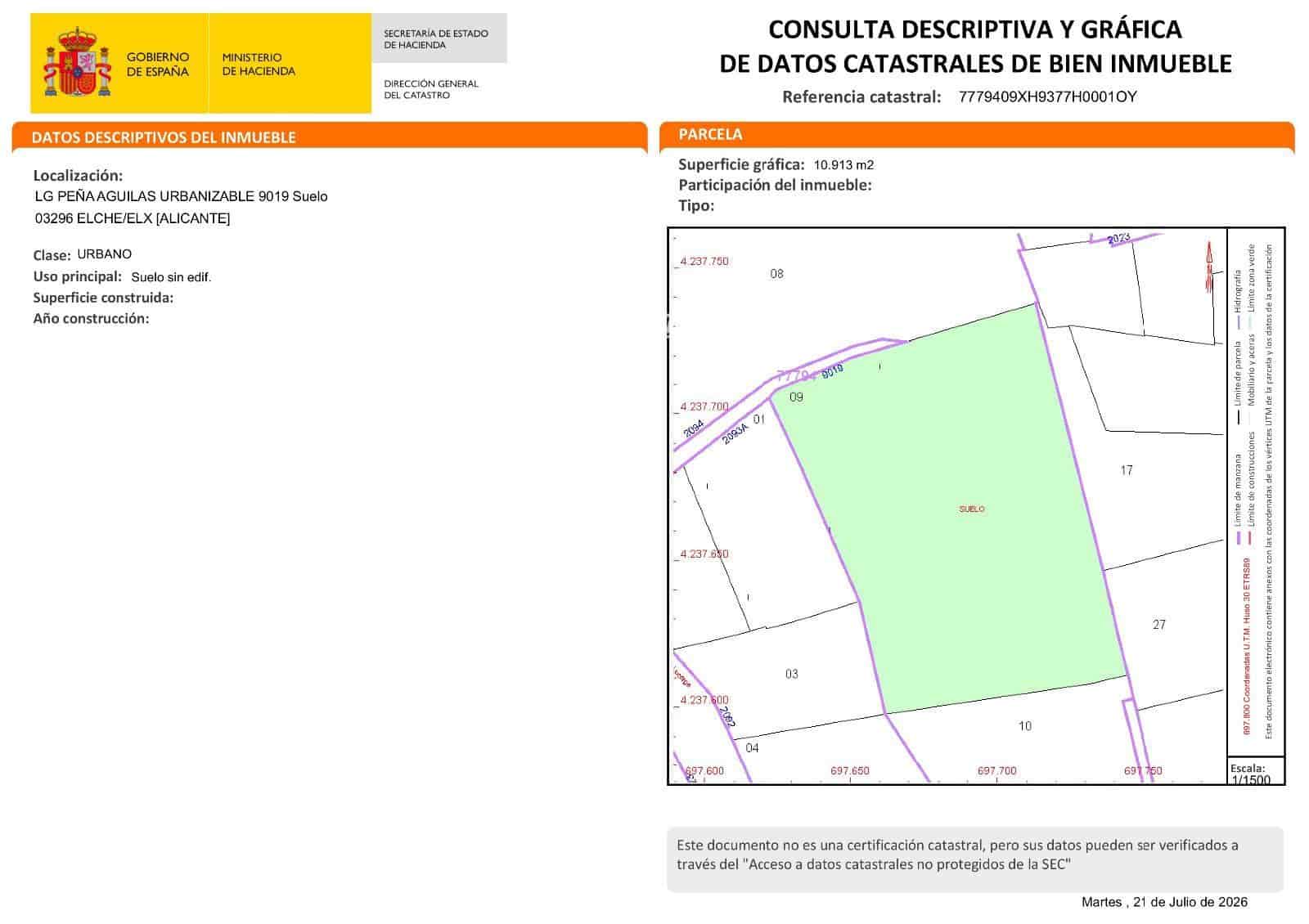 Building Plot for sale in Elche / Elx - € 1,300,000 (Ref: 9971711)