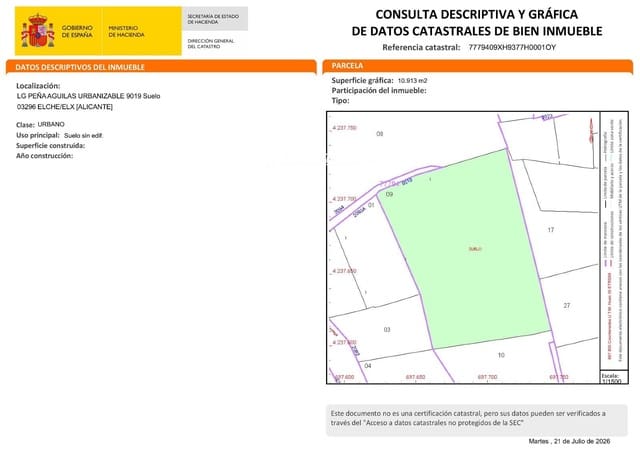 Bauplatz zu verkaufen in Elche / Elx - 1.349.000 € (Ref: 9971711)