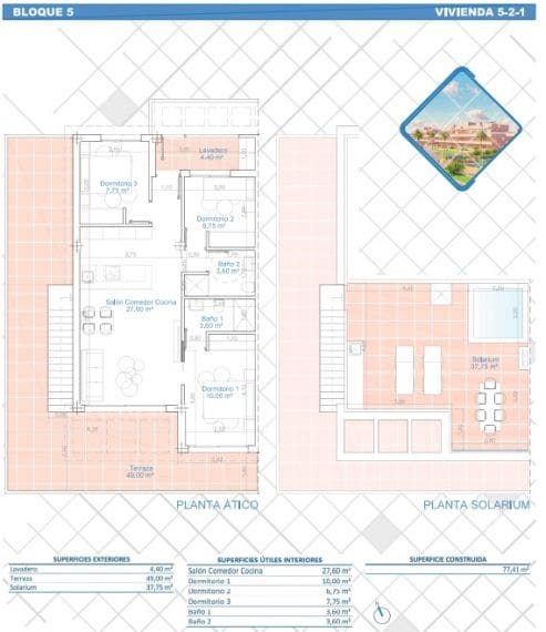 3 bedroom Penthouse for sale in Pilar de la Horadada with pool garage - € 409,900 (Ref: 10165042)
