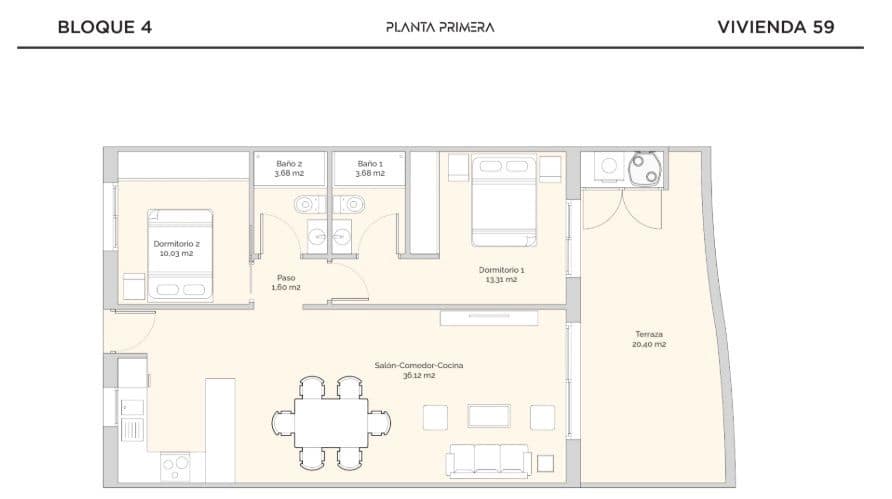 2 makuuhuone Huoneisto myytävänä paikassa Finestrat mukana uima-altaan - 329 900 € (Ref: 9604925)