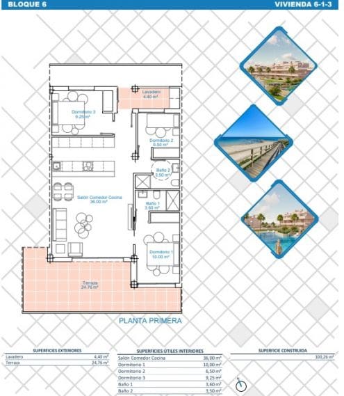 3 sypialnia Apartament na sprzedaż w Pilar de la Horadada z basenem - 279 900 € (Ref: 9661930)