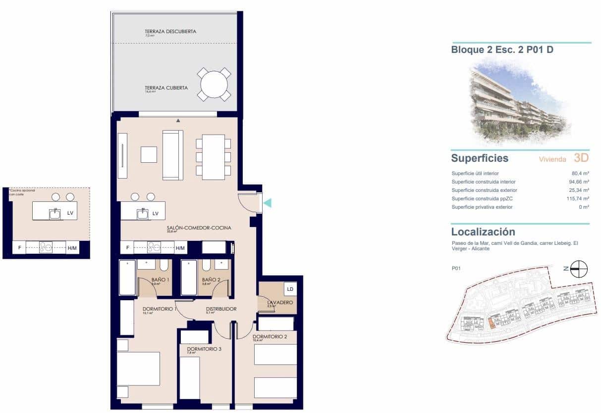 3 sypialnia Apartament na sprzedaż w Denia z basenem garażem - 395 000 € (Ref: 10043705)