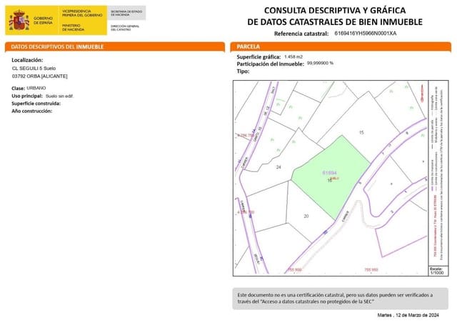 Teren niezagospodarowany na sprzedaż w Orba - 120 000 € (Ref: 8867106)