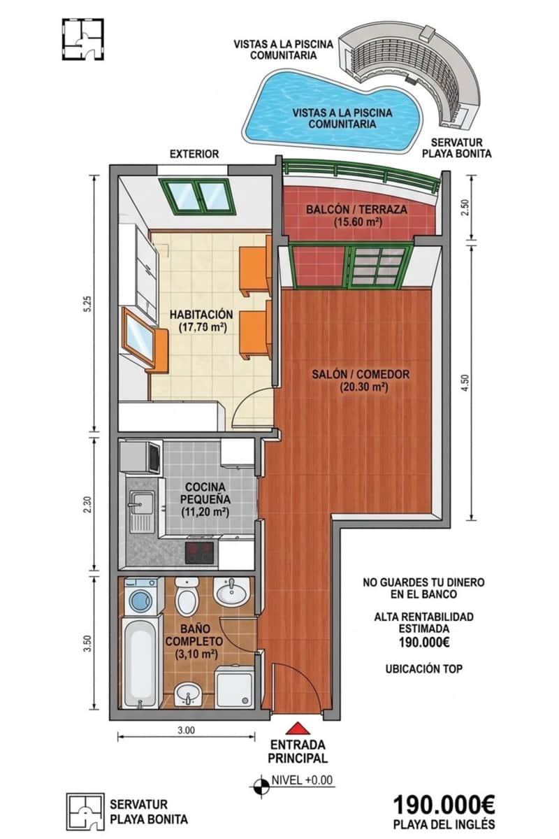 1 sovrum Lägenhet till salu i Playa del Ingles med pool garage - 190 000 € (Ref: 10094069)