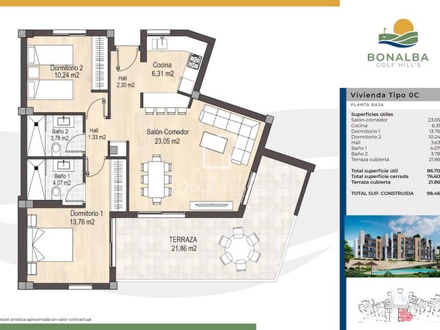 2 slaapkamer Appartement te koop in Muchamiel / Mutxamel - € 280.800 (Ref: 9707652)