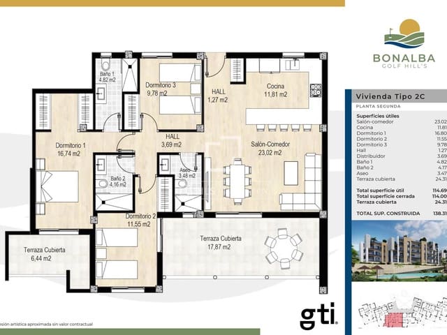 3 bedroom Apartment for sale in Muchamiel / Mutxamel with garage - € 405,600 (Ref: 9707653)