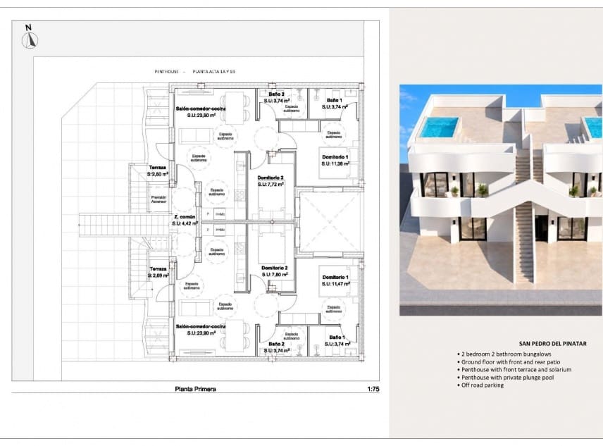2 chambre Bungalow à vendre à San Pedro del Pinatar avec piscine garage - 299 950 € (Ref: 10116066)