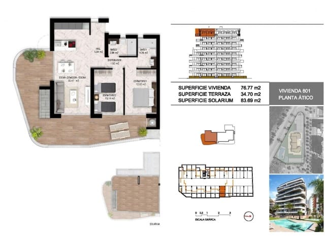 2 camera da letto Attico in vendita in Puerto Deportivo, Guardamar del Segura con piscina garage - 449.000 € (Rif: 8895222)