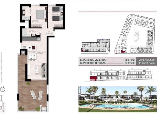 2 Zimmer Bungalow zu verkaufen in Ciudad Quesada, Rojales mit Pool - 279.000 € (Ref: 9150481)