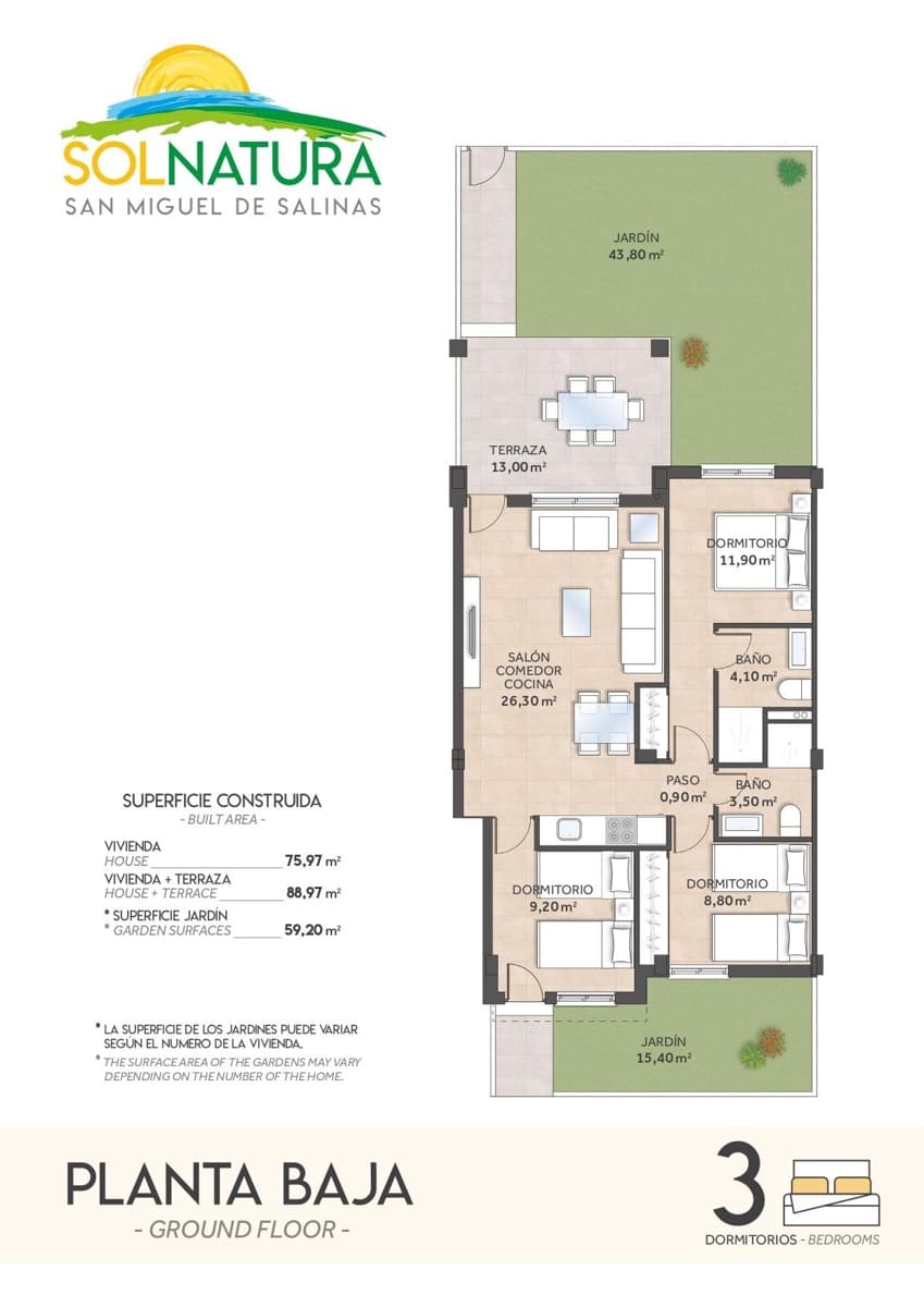 Bungalow de 2 habitaciones en San Miguel de Salinas en venta - 243.800 € (Ref: 10032565)