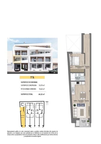 1 soveværelse Lejlighed til salg i Playa del Cura, Torrevieja - € 239.000 (Ref: 10036089)