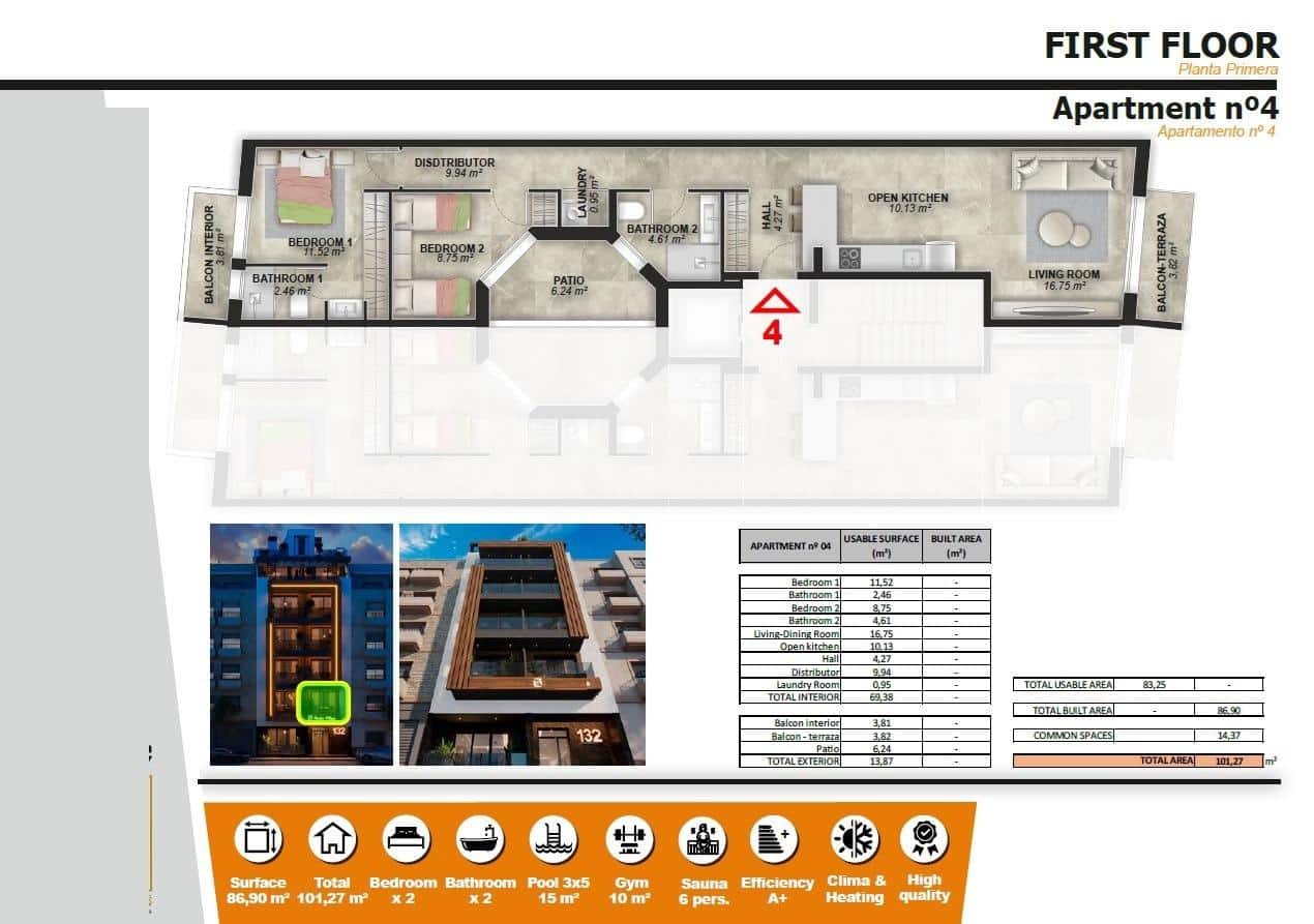 2 soveværelse Lejlighed til salg i Torrevieja - € 305.000 (Ref: 10036119)