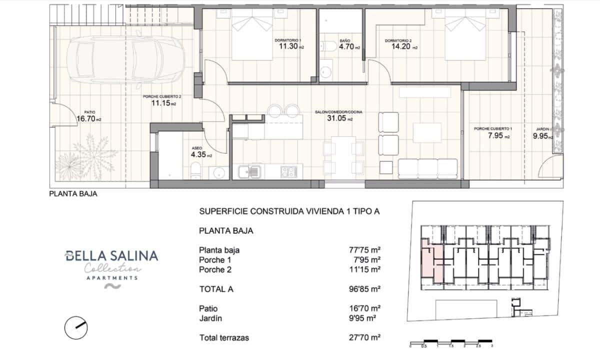 2 sypialnia Apartament na sprzedaż w Pilar de la Horadada z basenem garażem - 269 900 € (Ref: 9780836)