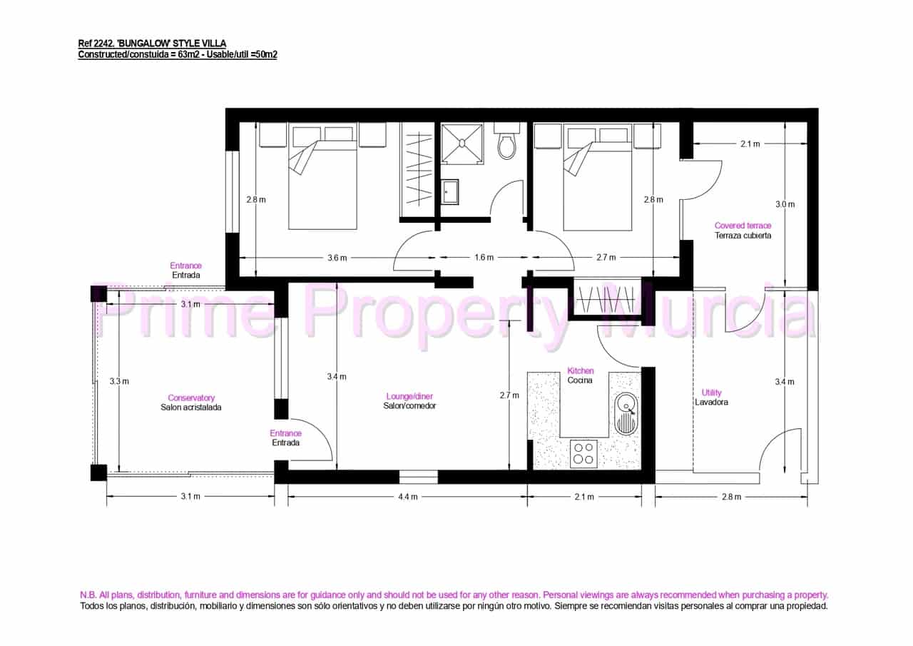 2 bedroom Semi-detached Villa for sale in Mazarron with pool garage - € 169,995 (Ref: 9919237)