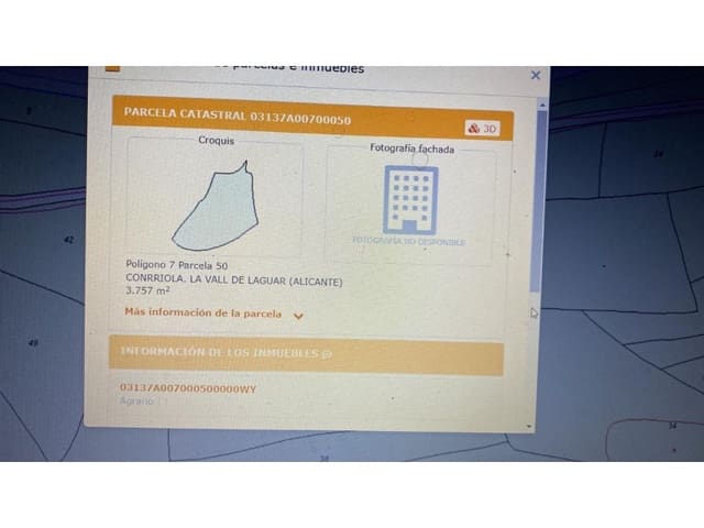 Ubebygd land til salgs i Parcent - € 70 000 (Ref: 9552336)