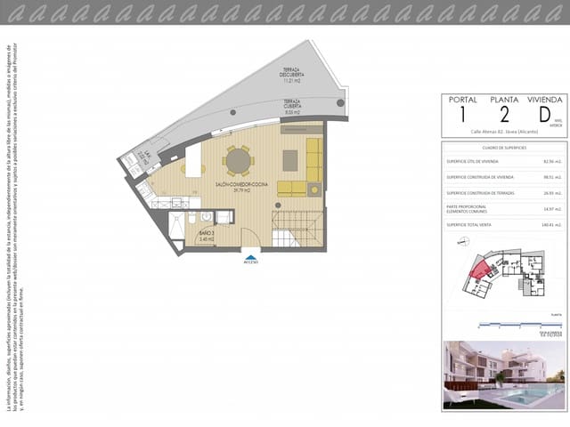 2 makuuhuone Kattohuoneisto myytävänä paikassa Montañar - El Arenal, Javea / Xàbia mukana uima-altaan 
autotalli - 515 000 € (Ref: 9130929)