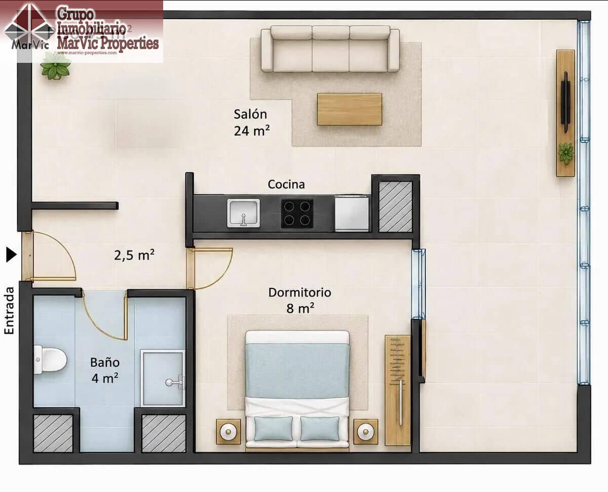 1 soveværelse Lejlighed til salg i Benidorm med swimmingpool - € 135.000 (Ref: 10177248)