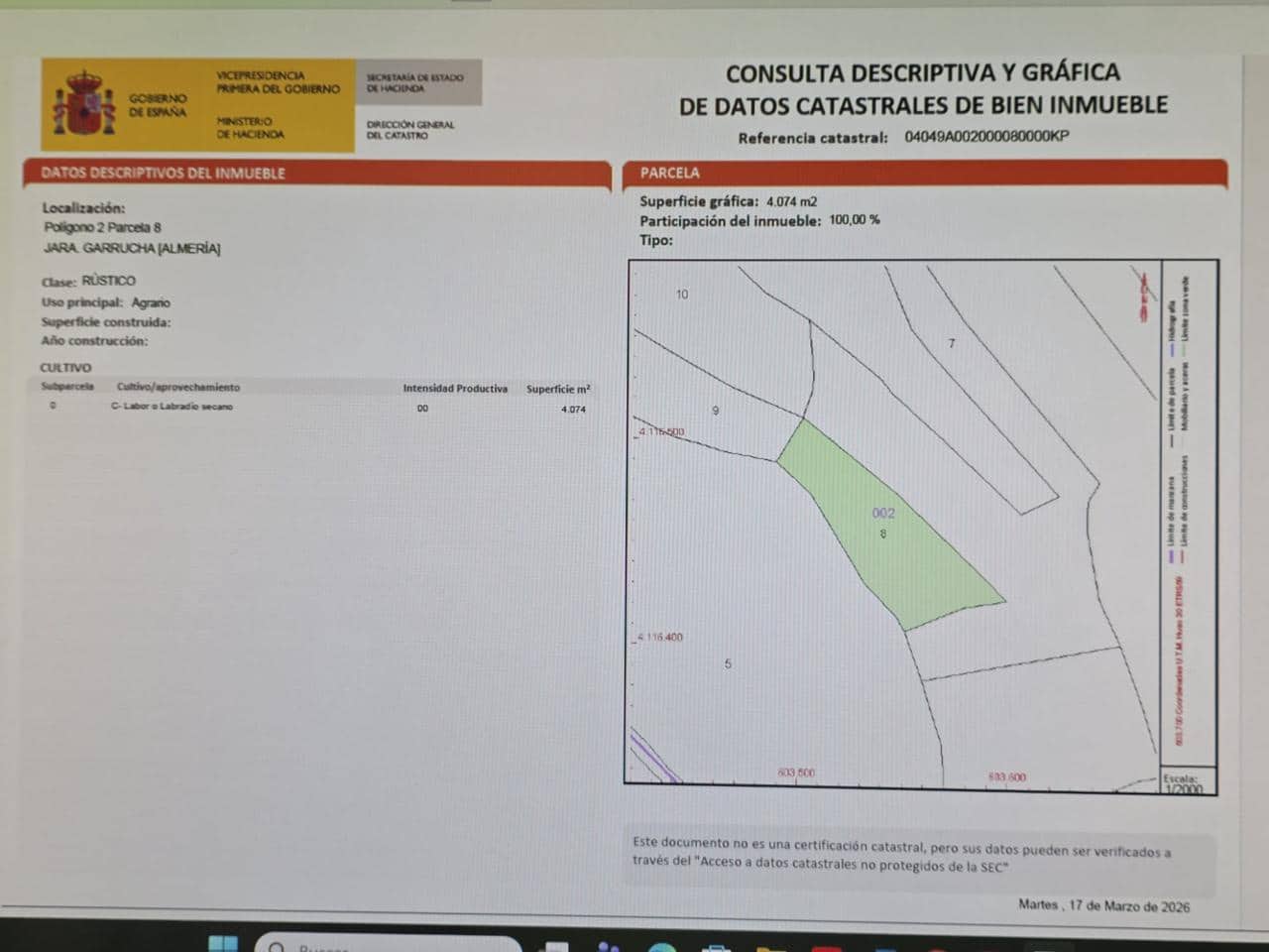 Mark till salu i Garrucha - 46 000 € (Ref: 9687611)