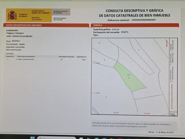 Mark till salu i Garrucha - 46 000 € (Ref: 9687611)