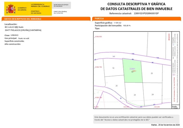 Building Plot for sale in Oruña, Piélagos - € 125,000 (Ref: 9410722)