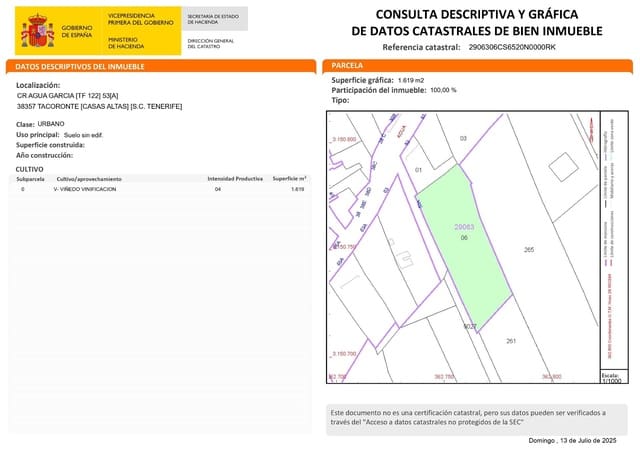 Building Plot for sale in Tacoronte - € 128,000 (Ref: 9698865)
