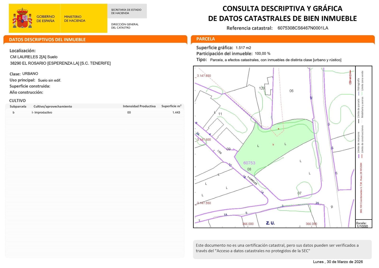 Bauplatz zu verkaufen in El Rosario - 250.000 € (Ref: 9799376)