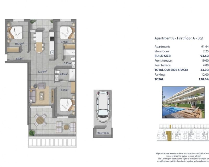 3 Zimmer Apartment zu verkaufen in Los Narejos mit Pool Garage - 359.000 € (Ref: 10019910)
