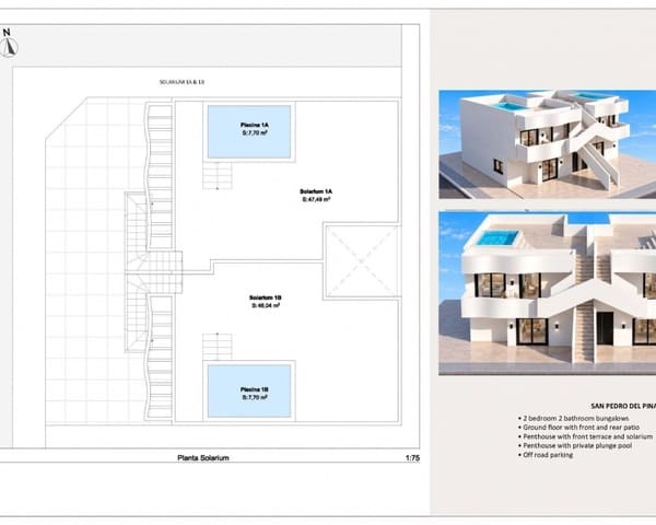 2 Zimmer Bungalow zu verkaufen in Los Cuarteros, San Pedro del Pinatar mit Pool Garage - 299.950 € (Ref: 10168921)