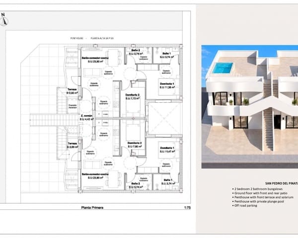 2 Zimmer Bungalow zu verkaufen in Los Cuarteros, San Pedro del Pinatar mit Pool Garage - 299.950 € (Ref: 10168921)