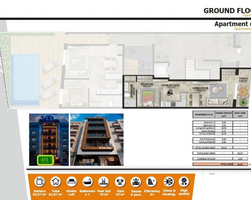 1 soveværelse Lejlighed til salg i Torrevieja med swimmingpool - € 195.000 (Ref: 9254142)