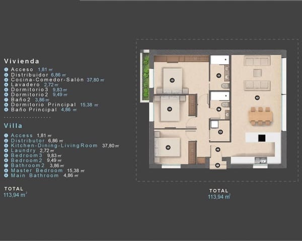 3 makuuhuone Huvila myytävänä paikassa Villamartin, Orihuela mukana uima-altaan - 488 000 € (Ref: 9555335)