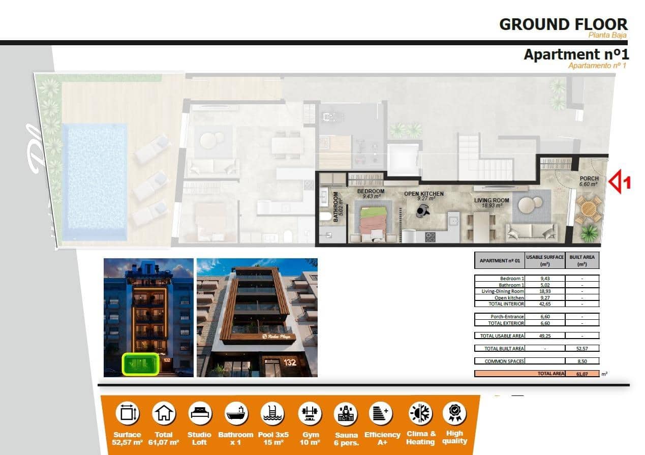 1 soverom Leilighet til salgs i Torrevieja med svømmebasseng - € 195 000 (Ref: 9443816)