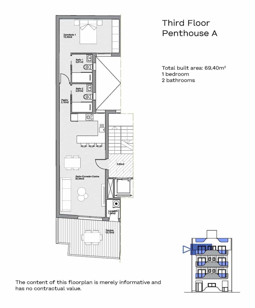 1 soverom Penthouse til salgs i Torrevieja med svømmebasseng - € 272 000 (Ref: 9455077)