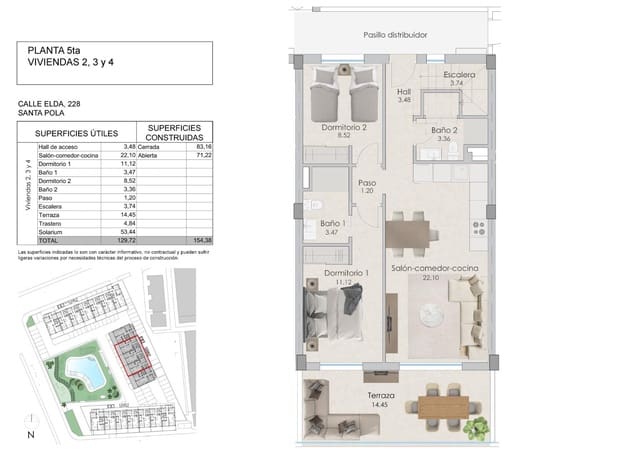 2 soveværelse Penthouse til salg i Playa Tamarit - Playa Lissa, Santa Pola med swimmingpool garage - € 420.000 (Ref: 9501420)