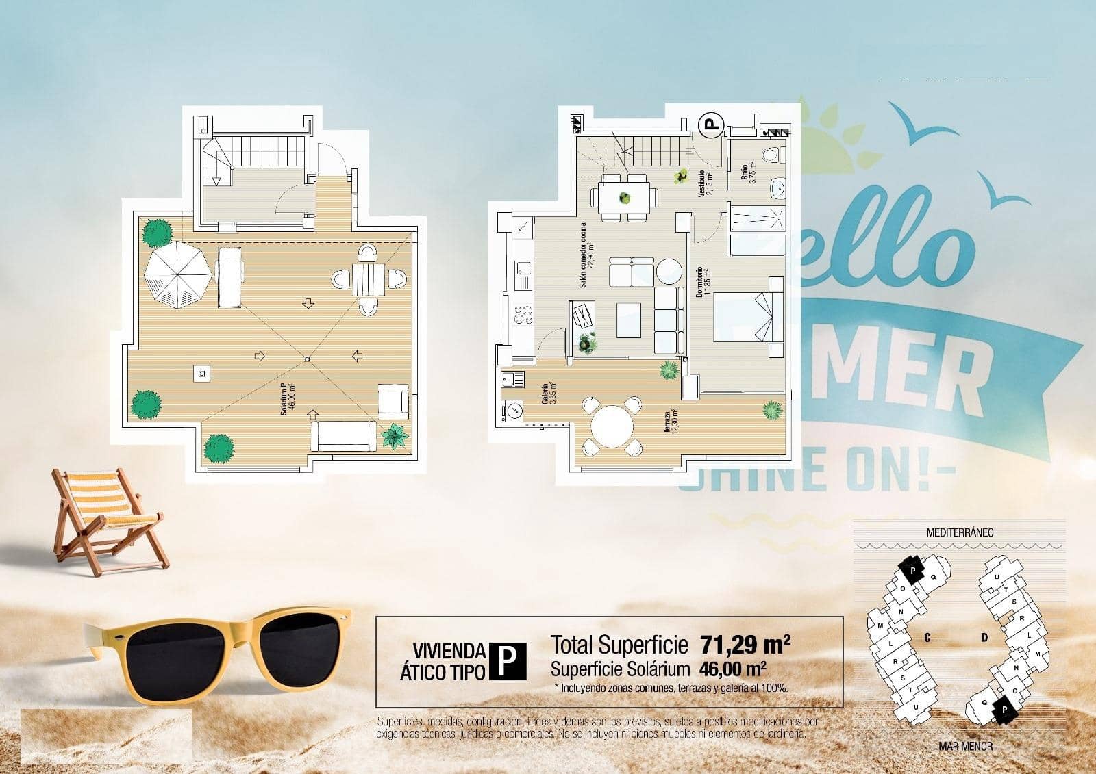 1 soveværelse Penthouse til salg i La Manga del Mar Menor med swimmingpool - € 280.000 (Ref: 9647514)