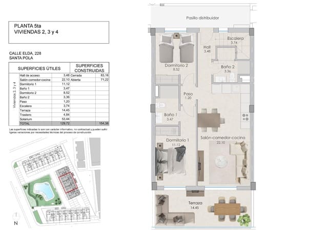 2 soveværelse Penthouse til salg i Playa Tamarit - Playa Lissa, Santa Pola med swimmingpool garage - € 420.000 (Ref: 9763082)