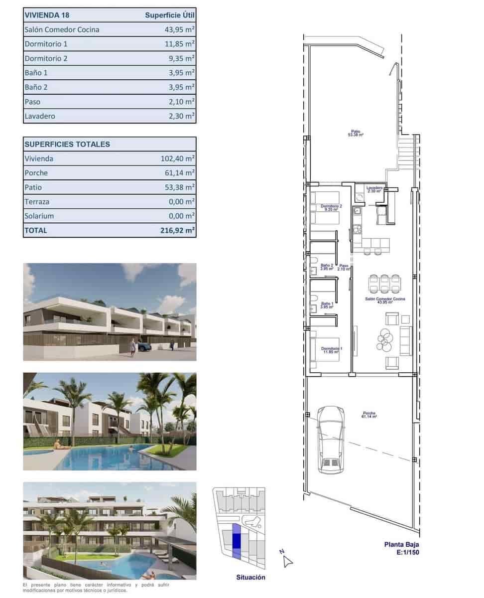 Bungalow de 2 habitaciones en Pilar de la Horadada en venta con piscina - 395.000 € (Ref: 9781550)
